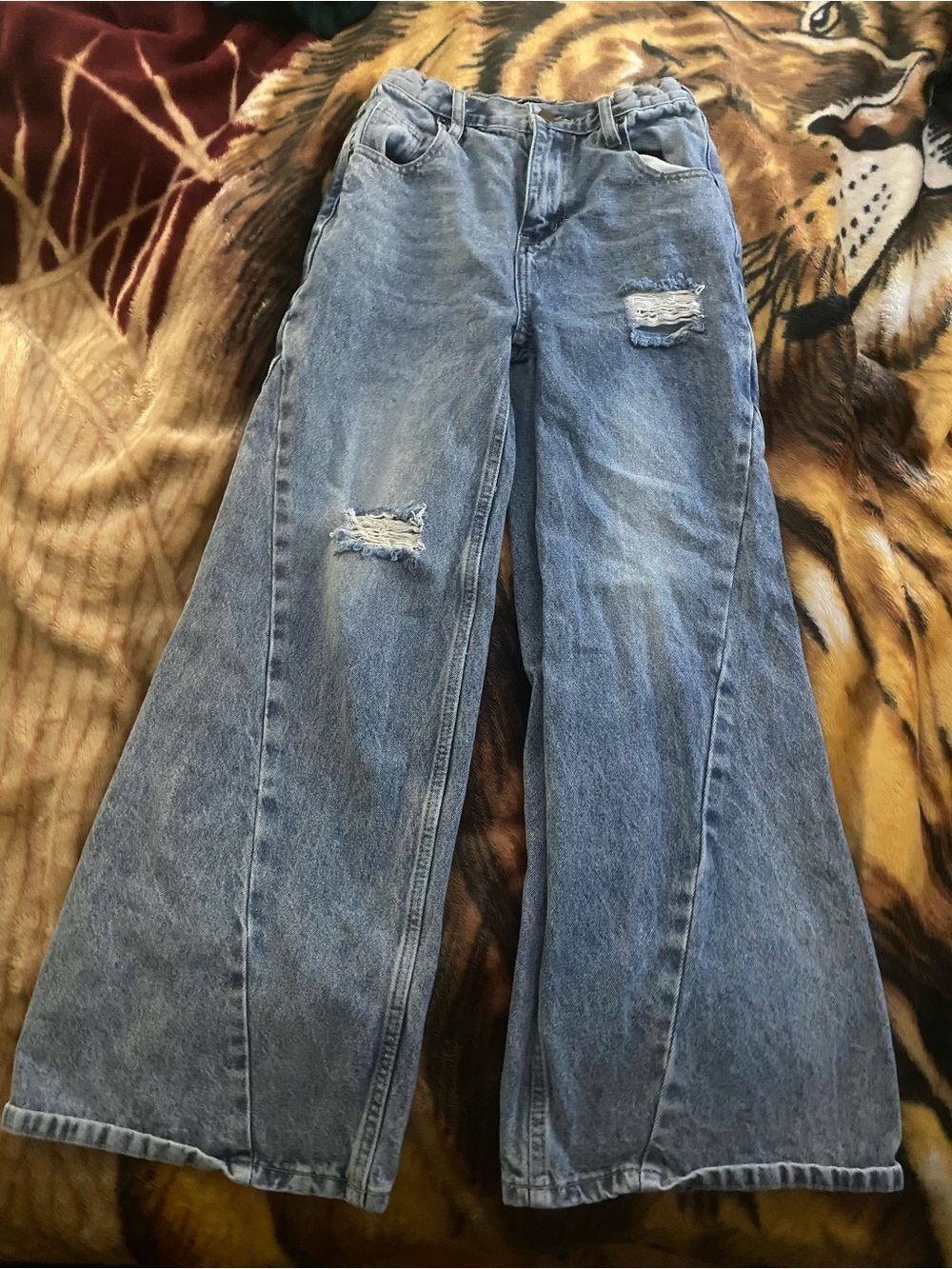 Fashion Nova Light Blue Distressed Wide Leg Jeans